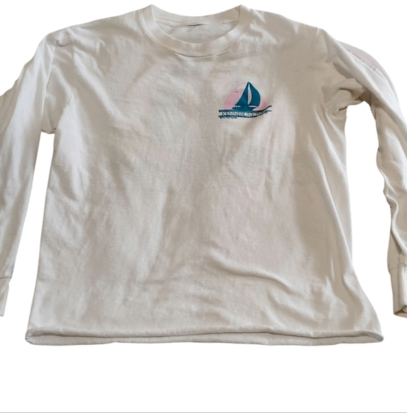 80's VINTAGE White Long Sleeve Cropped Tee with Sailboat Design | Wicked Style - Picture 3 of 10